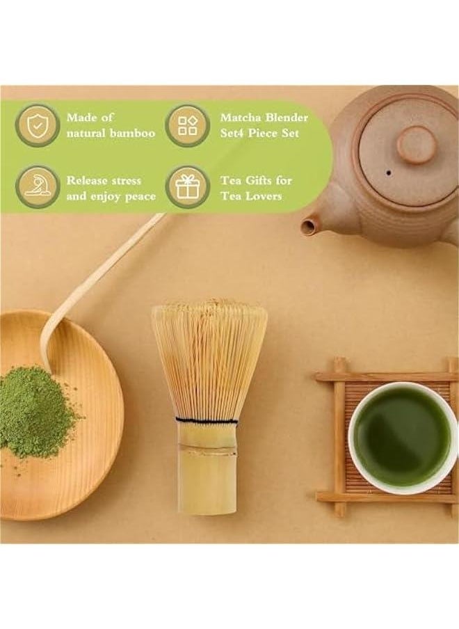 Matcha Tea Set, 4 Pcs Set Matcha Tool, Matcha Whisk and Bowl Ceremony Accessory Kit, Matcha Bowl, Matcha Bamboo, Whisk Scoop Sifter, Matcha Whisk Holder(Kiln Green)