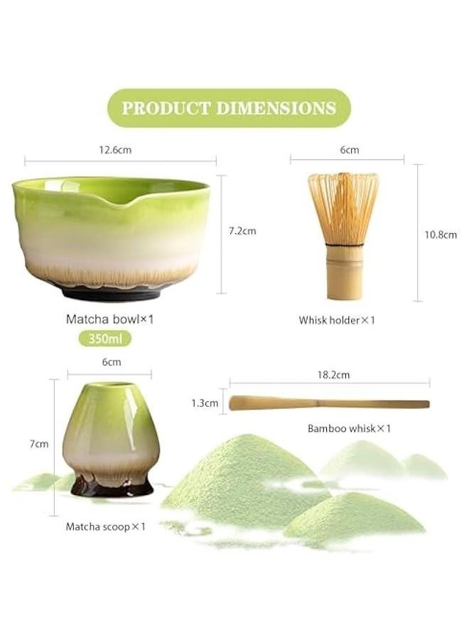 Matcha Tea Set, 4 Pcs Set Matcha Tool, Matcha Whisk and Bowl Ceremony Accessory Kit, Matcha Bowl, Matcha Bamboo, Whisk Scoop Sifter, Matcha Whisk Holder(Kiln Green)