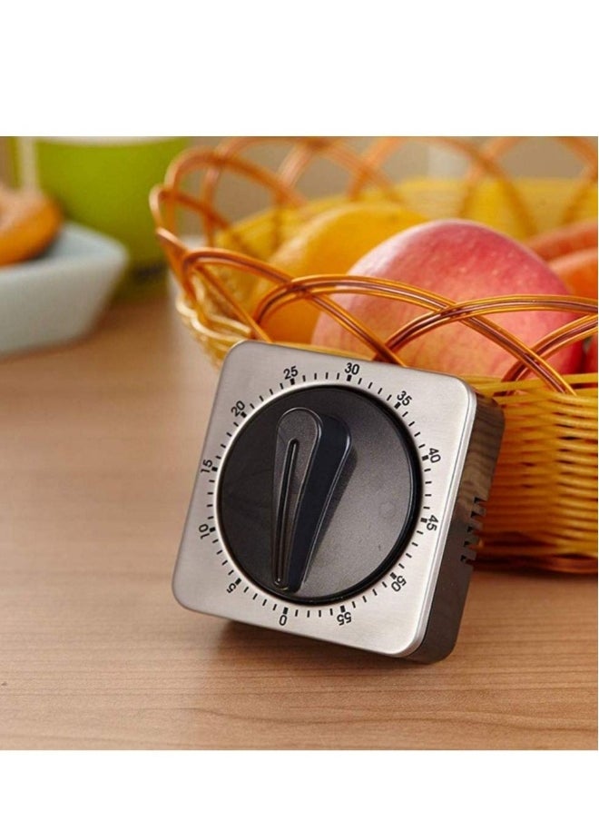 Kitchen Countdown Timer Magnetic 60 Minute Wind Up Mechanical Timer Stainless Steel for Home Baking Cooking Oven (Gray Color)