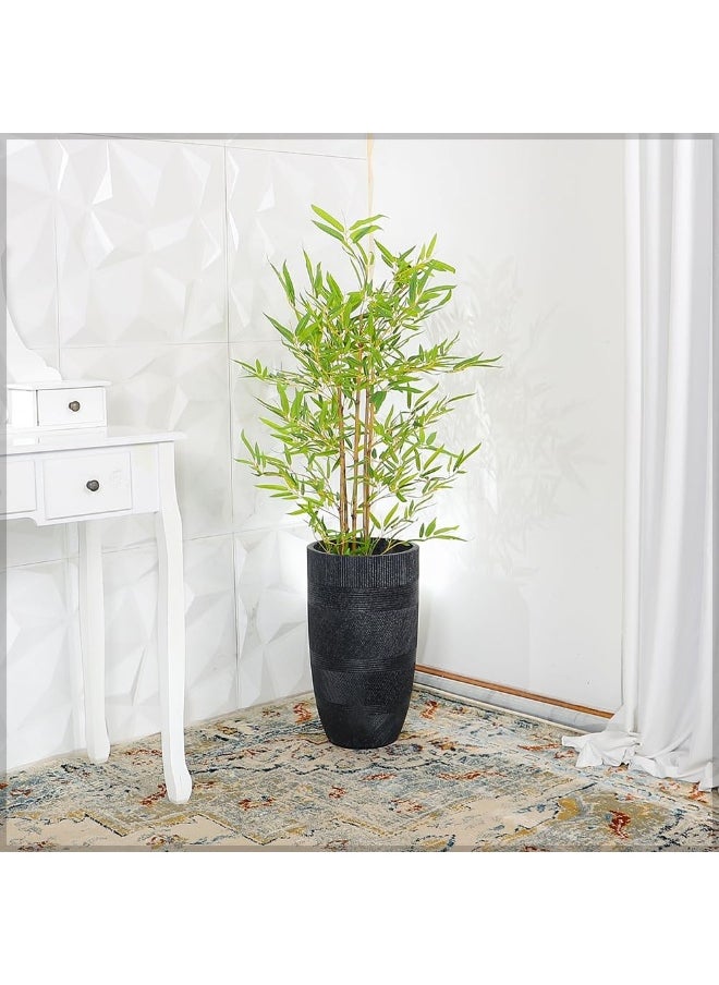 YAHOME Minimalist Plant Pot, Tall Textured Ribbed Design Concrete Planter Pot with Drainage Hole, Lightweight Flower Pot for Plants & Trees, Weather-Resistant Garden Pot for Home Office Decor (Small)