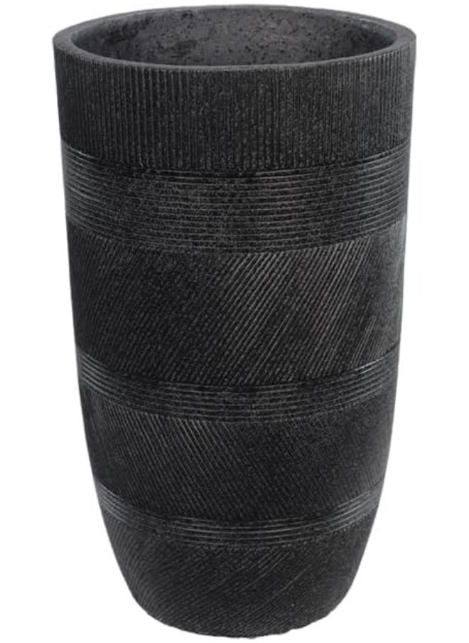YAHOME Minimalist Plant Pot, Tall Textured Ribbed Design Concrete Planter Pot with Drainage Hole, Lightweight Flower Pot for Plants & Trees, Weather-Resistant Garden Pot for Home Office Decor (Small)