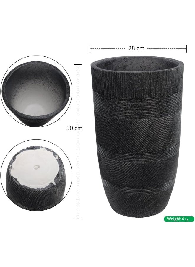 YAHOME Minimalist Plant Pot, Tall Textured Ribbed Design Concrete Planter Pot with Drainage Hole, Lightweight Flower Pot for Plants & Trees, Weather-Resistant Garden Pot for Home Office Decor (Small)
