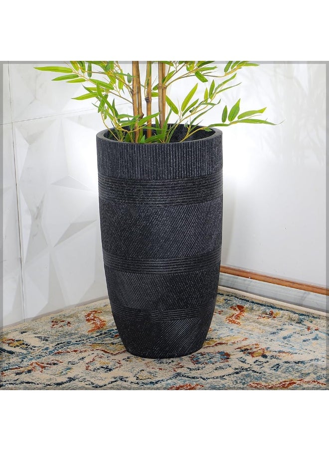 YAHOME Minimalist Plant Pot, Tall Textured Ribbed Design Concrete Planter Pot with Drainage Hole, Lightweight Flower Pot for Plants & Trees, Weather-Resistant Garden Pot for Home Office Decor (Small)