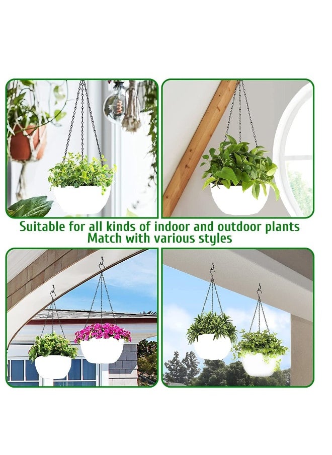 Hanging Flower Pot, 2 Pcs 20cm Round Plastic Hanging Basket Planter Pot, with Drainer and Chain, Hanging Planters for Boho Home Garden Decor (White)