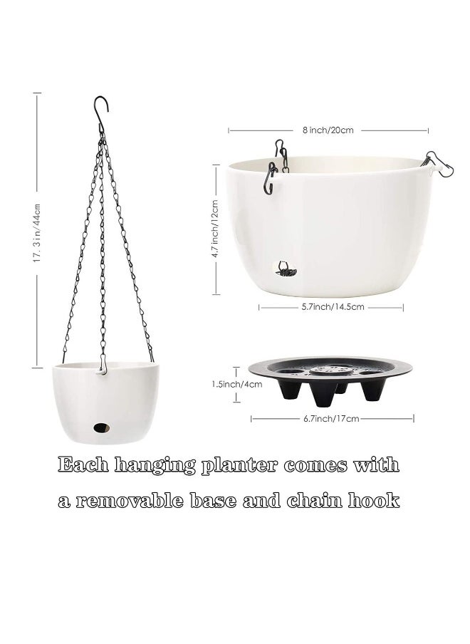 Hanging Flower Pot, 2 Pcs 20cm Round Plastic Hanging Basket Planter Pot, with Drainer and Chain, Hanging Planters for Boho Home Garden Decor (White)