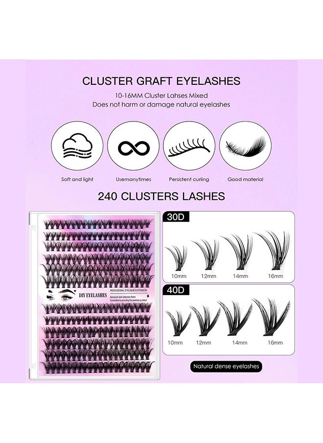 240 Pcs Lash Clusters Set Eyelash Extensions Wispy False Eyelashes 30D & 40D Lash Clusters DIY Eyelash Extensions Individual False Eyelashes for Women