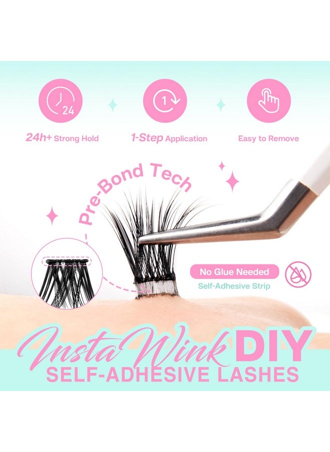 Self Adhesive Eyelashes 72Pcs D Curl No Glue Needed Wispy Lash Clusters Press On Diy Cluster Lashes Pre Glued Reusable Glueless Eyelash Clusters Kit With Tweezers For Beginners (Zbp10)