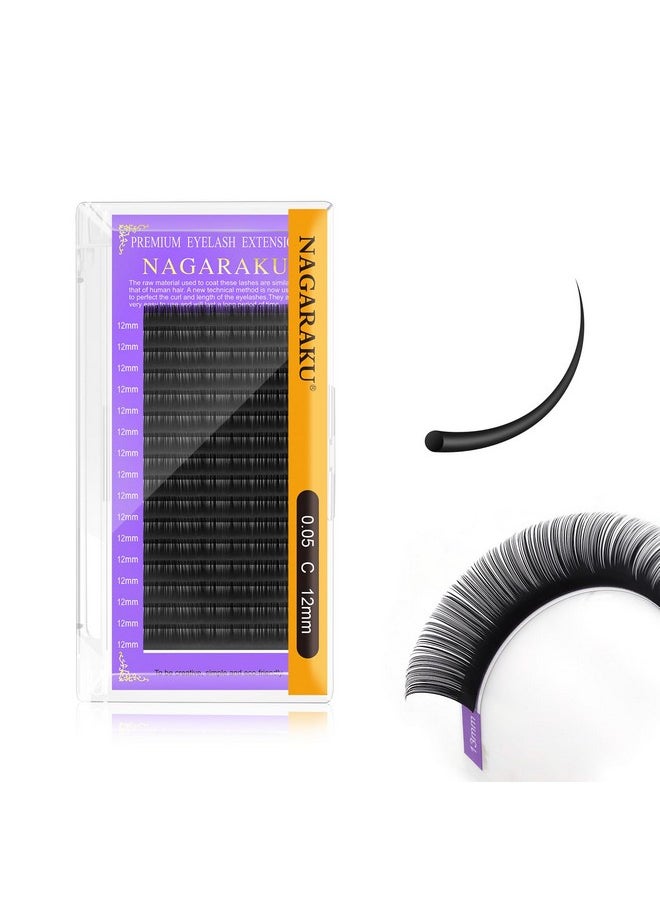 Eyelash Extensions Individual Lashes 0.05Mm C Curl 12Mm Classic Matte Black Soft Natural Professional 16 Rows Beauty Salon Supplies