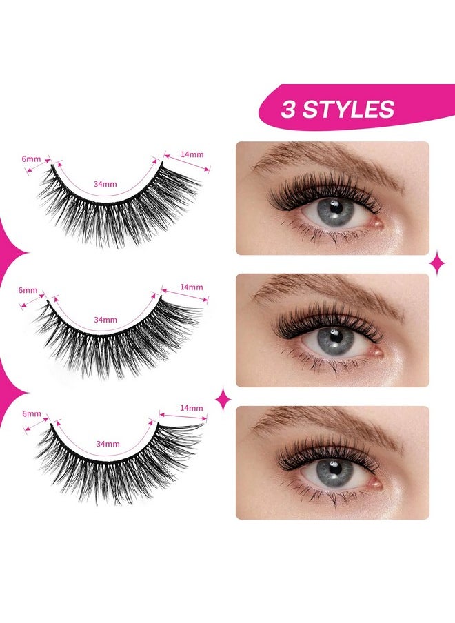 False Eyelash, Eye Makeup Lash 3D Faux Mink Fake Eyelash Long Natural Eyelashes 3 Pairs With 5G False Eyelash Glue (Cs30)