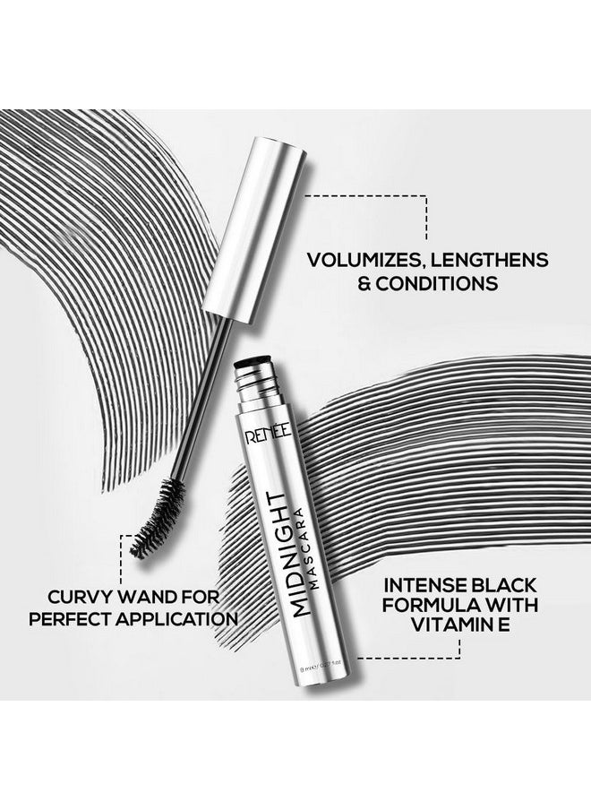 Midnight Mascara With Unique 360-Degree Wand, Darkest Black, Clump-Free & Long-Lasting Formula, Volumizes, Lengthens & Nourishes, Infused With Vitamin E, 8Ml