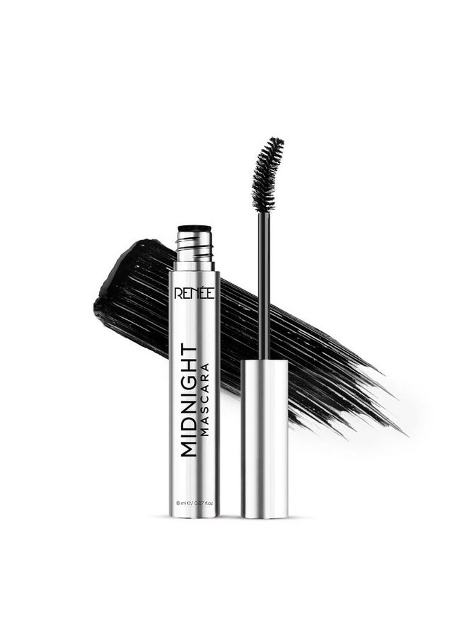 Midnight Mascara With Unique 360-Degree Wand, Darkest Black, Clump-Free & Long-Lasting Formula, Volumizes, Lengthens & Nourishes, Infused With Vitamin E, 8Ml