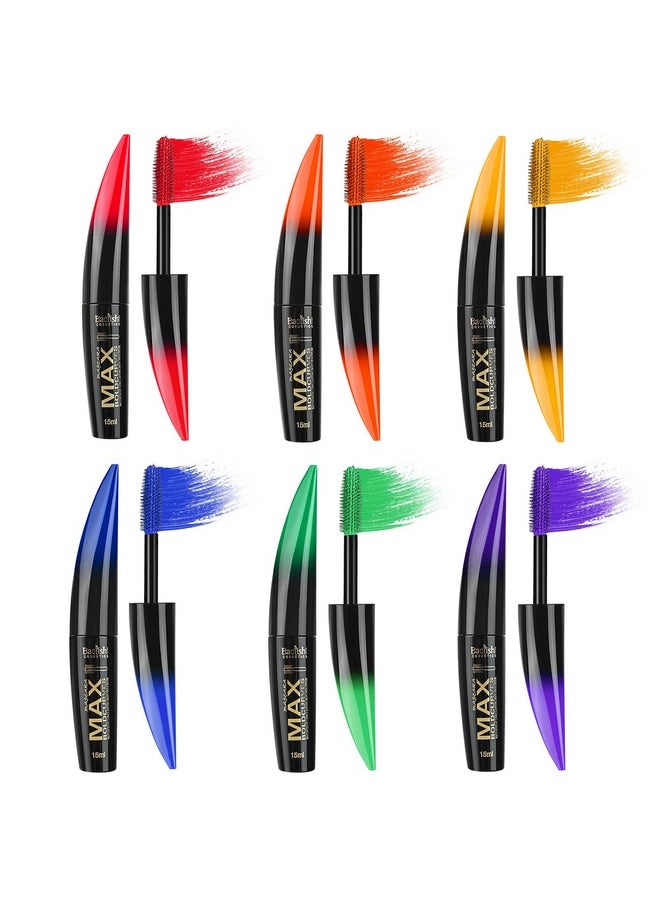 Colored Mascara, 6 Colors Colorful Mascara Set, Waterproof And Smudgeproof Longlasting Mascara For Eyelashes, Blue Purple Green Red Yellow Orange Mascara