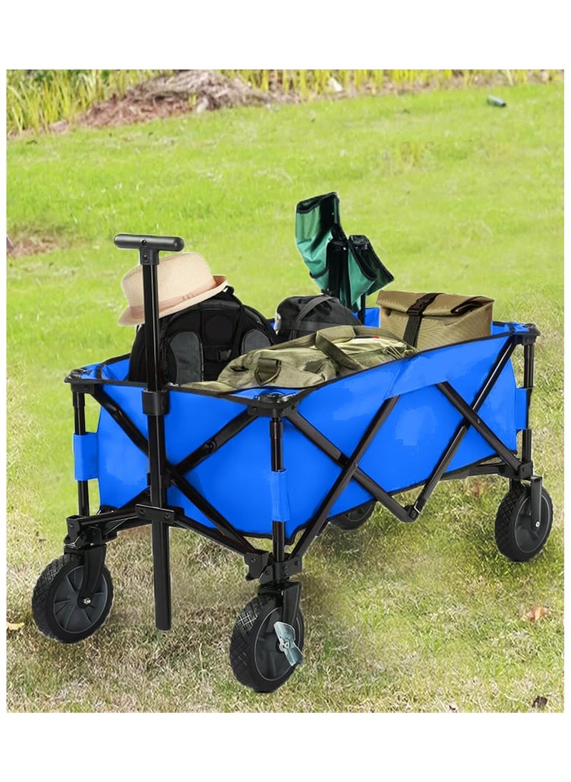 ADAK Collapsible Folding Wagon- Heavy Duty Utility Cart with 360° Rotating 4'' Wheels,150KG Load Capacity, Foldable Design for Camping, Beach, Garden, and Shopping- Durable Alloy, PVC,and Iron (Blue)