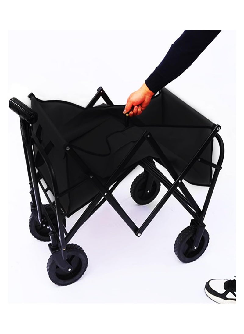 ADAK Collapsible Folding Wagon- Heavy Duty Utility Cart with 360° Rotating 4'' Wheels,150KG Load Capacity, Foldable Design for Camping, Beach, Garden,and Shopping- Durable Alloy, PVC,and Iron. (Black)