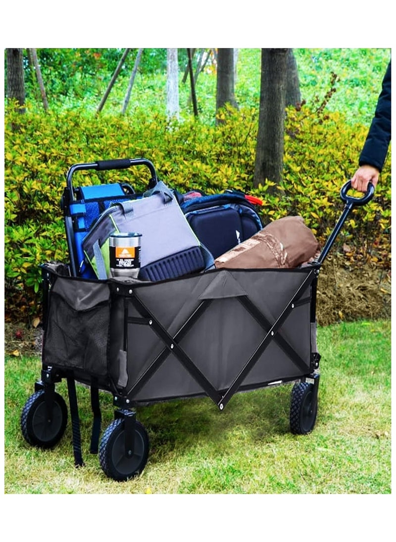 ADAK Collapsible Folding Wagon- Heavy Duty Utility Cart with 360° Rotating 4'' Wheels,150KG Load Capacity, Foldable Design for Camping, Beach, Garden, and Shopping- Durable Alloy, PVC,and Iron