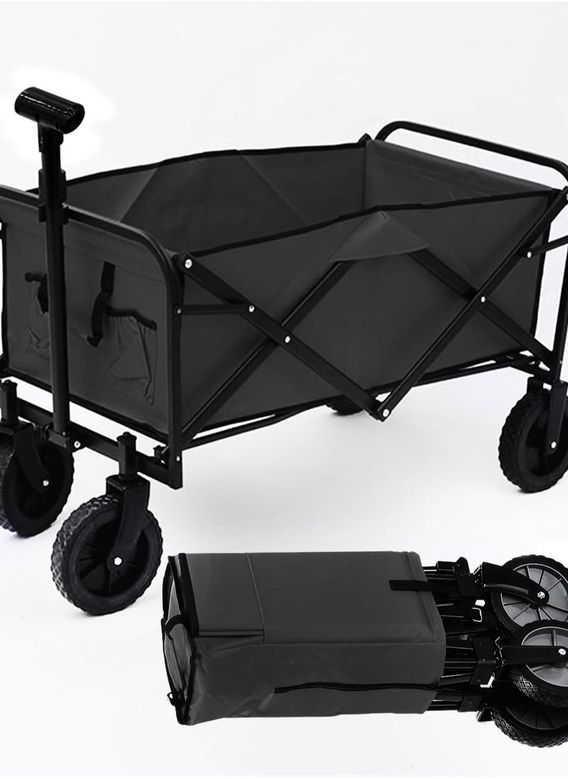 ADAK Collapsible Folding Wagon- Heavy Duty Utility Cart with 360° Rotating 4'' Wheels,150KG Load Capacity, Foldable Design for Camping, Beach, Garden, and Shopping- Durable Alloy, PVC,and Iron