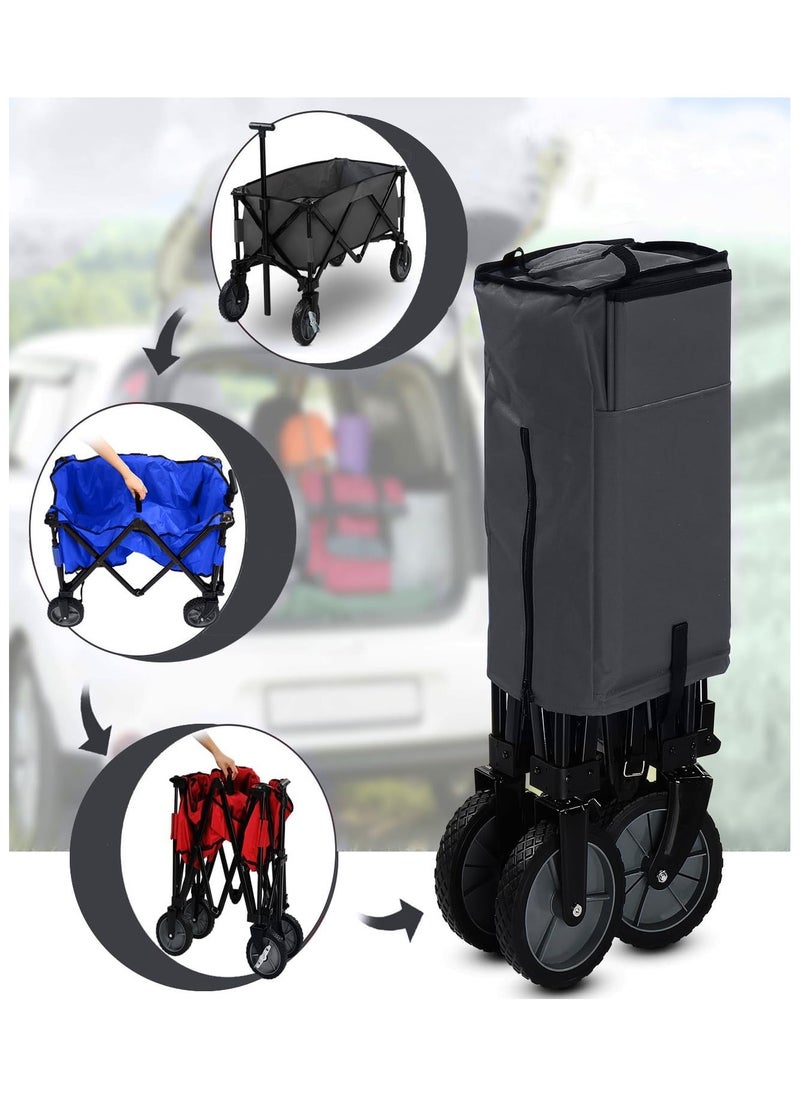 ADAK Collapsible Folding Wagon- Heavy Duty Utility Cart with 360° Rotating 4'' Wheels,150KG Load Capacity, Foldable Design for Camping, Beach, Garden, and Shopping- Durable Alloy, PVC,and Iron