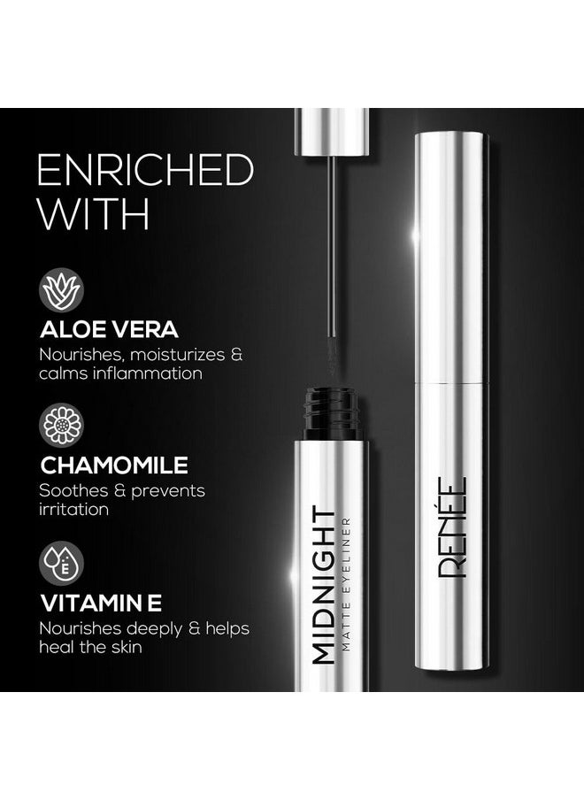 Midnight Matte Eyeliner, Darkest Black, Long Lasting, Smudge-Proof & Waterproof Formula, One-Swipe-Application With Intense Pigment, Enriched With Vitamin E, Camomile & Aloe Vera, 2.5Ml