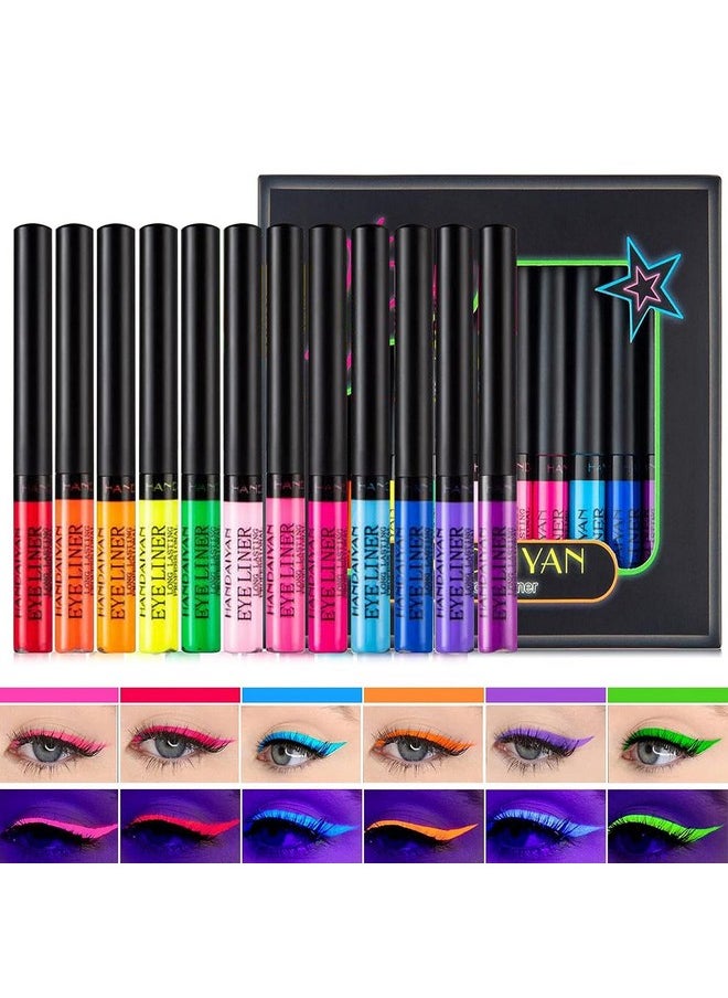 Colorful Liquid Eyeliner Set, 12 Colors Matte Neon Eyeliner Pigmented Waterproof Smudgeproof Long Lasting Eye Liner Eye Makeup Gift Kit For Women (C, 12 Pcs), Assorted