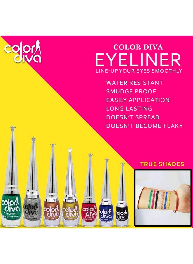 Eye Liner, Water Resistant, Long-Lasting, 6Ml Liquid (Pink, Blue, Black, Green, Grey, Copper, Gold) Matte, Shimmery & Satin Finish