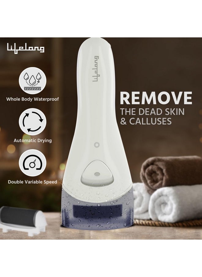 Callus Remover For Feet | 1 Year Warranty | Foot Scrubber For Dead Skin, 3 Changeable Roller Heads, Foot Scrubber, Feet Dead Skin Remover, Pedicure Machine With Adapter (Llpcw04, White)