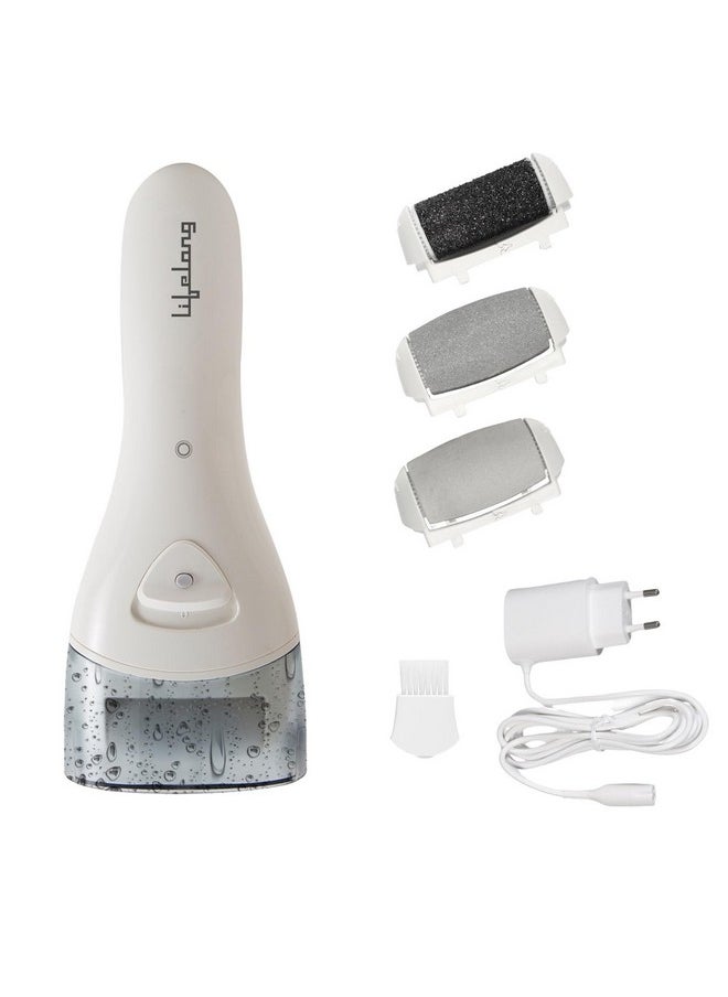 Callus Remover For Feet | 1 Year Warranty | Foot Scrubber For Dead Skin, 3 Changeable Roller Heads, Foot Scrubber, Feet Dead Skin Remover, Pedicure Machine With Adapter (Llpcw04, White)