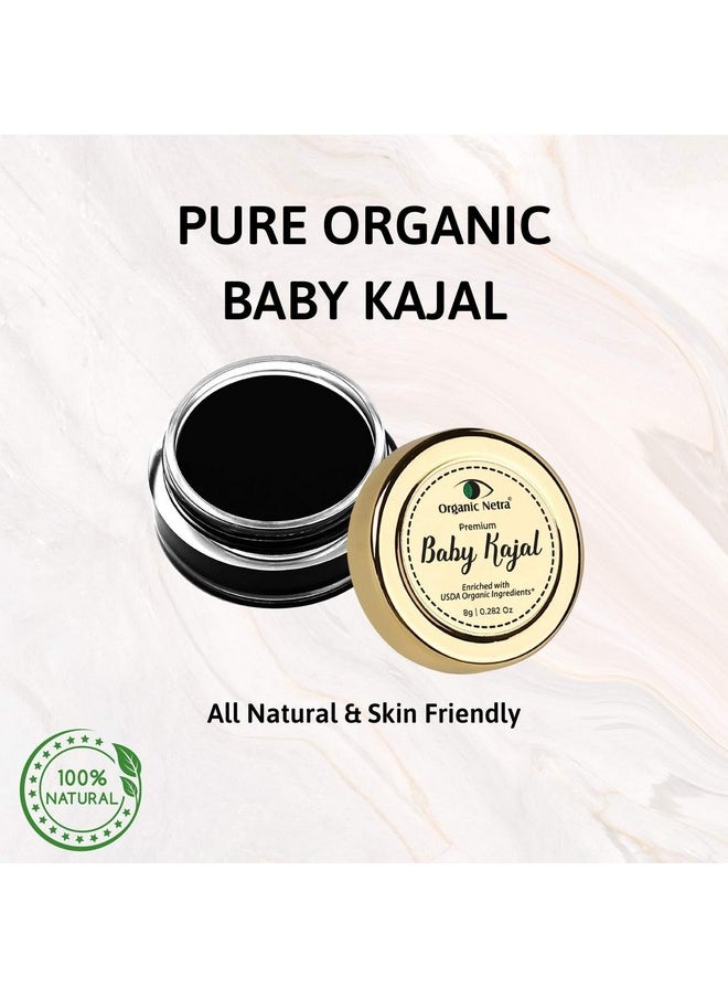 Baby Kajal With No Harmful Chemicals (8G) & Organic Netra Pure Black Kohl Kajal (20G) Combo Set, For Naturally Enchanting Eyes (Set Of 2)