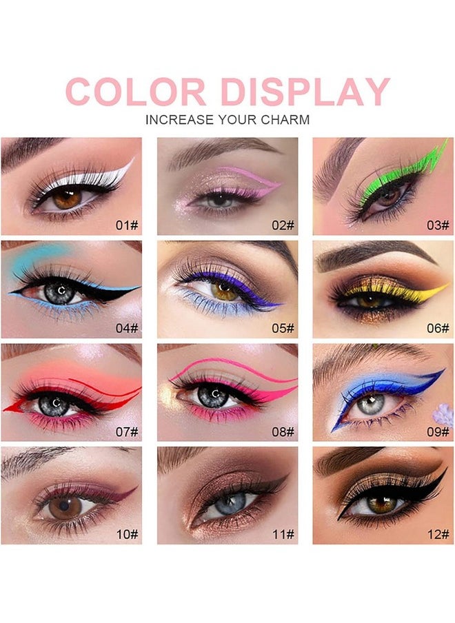 Liquid Glitter Eyeliner,12 Colors Glitter & Shimmer Matte Neon Eyeliner Pencil Pigmented Waterproof Smudgeproof Long Lasting Gel Eye Liner Eye Makeup Gift Kit For Women Multi-Colored