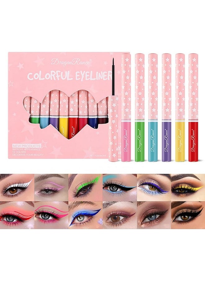 Liquid Glitter Eyeliner,12 Colors Glitter & Shimmer Matte Neon Eyeliner Pencil Pigmented Waterproof Smudgeproof Long Lasting Gel Eye Liner Eye Makeup Gift Kit For Women Multi-Colored