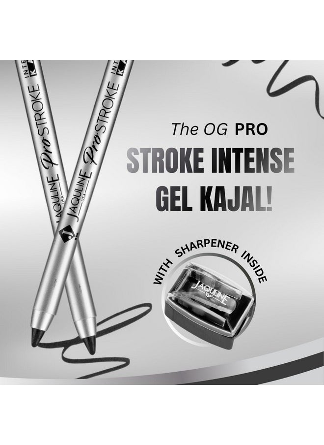 Pro Stroke Intense Gel Matte Kajal And Sharpener 1.2Gm | Waterproof, Smudgeproof & Fadeproof | Longlasting | Super Black Kajal | With Free Sharpener | Nourished With Castor Oil