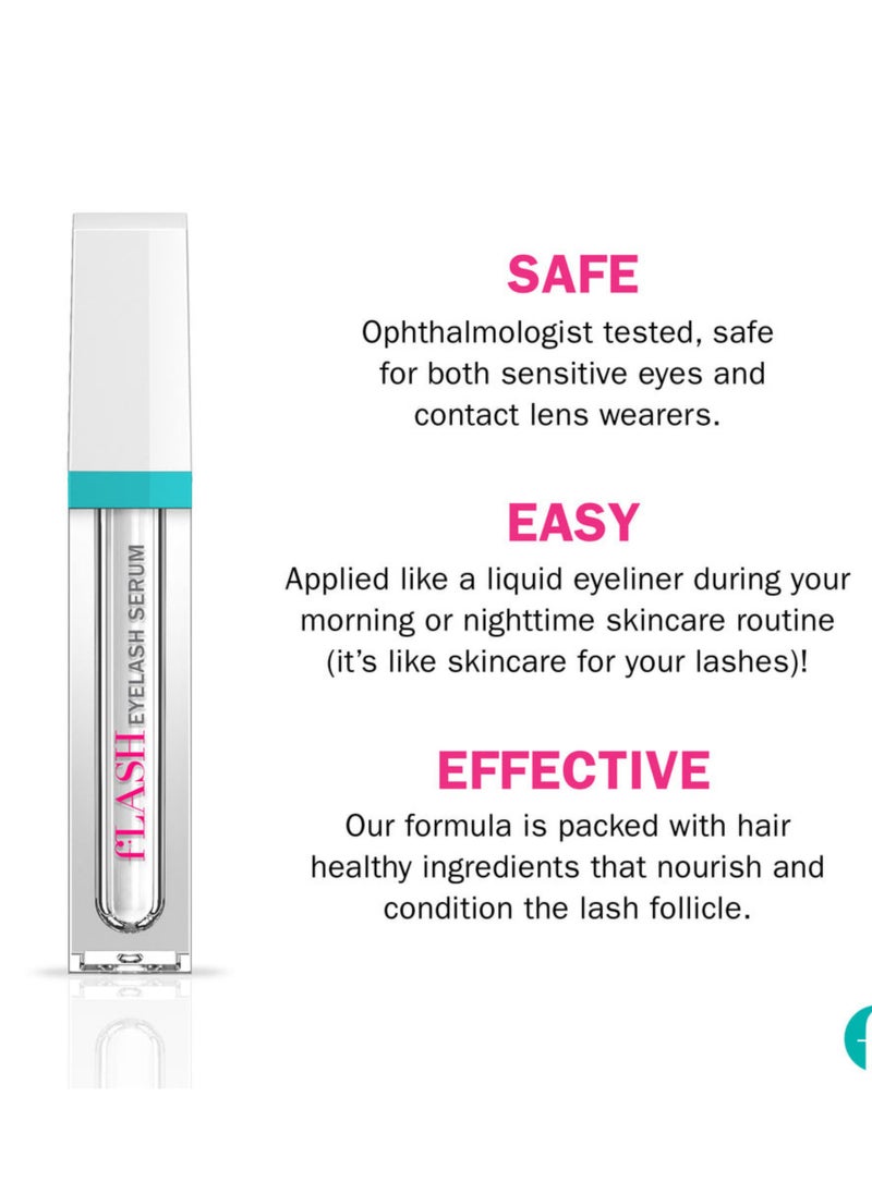 fLASH Eyelash Serum – Enhances and Strengthens Natural Lashes for Long, Curled Results, Safe Effective Formula, 2 ml (3-Month Supply)