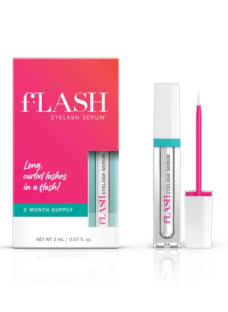 fLASH Eyelash Serum – Enhances and Strengthens Natural Lashes for Long, Curled Results, Safe Effective Formula, 2 ml (3-Month Supply)