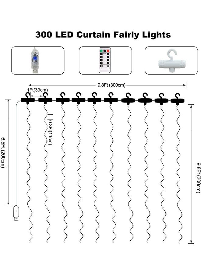 300 LED Fairy Curtain Lights with Remote Timer, USB Powered Copper Curtain String Lights 9.8Ft x 9.8Ft for Bedroom Window Wedding Decor (Warm White)