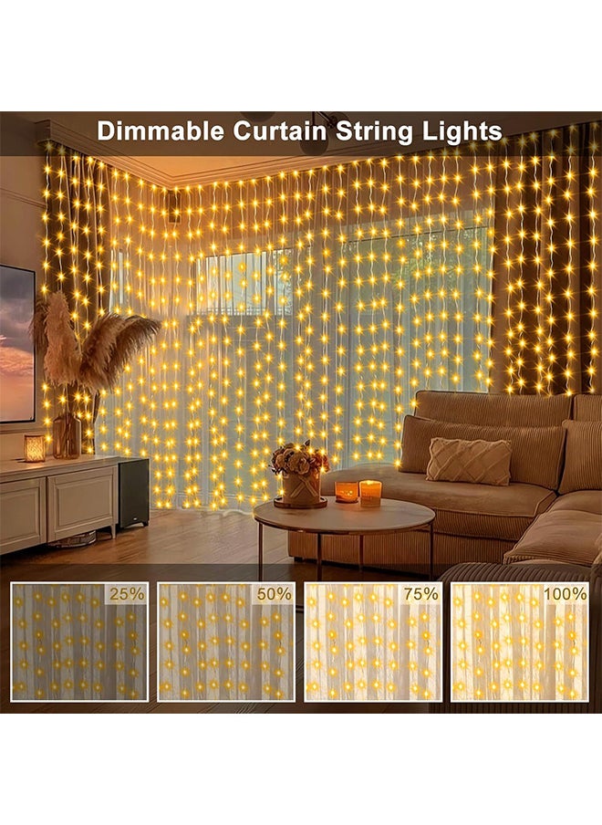 300 LED Fairy Curtain Lights with Remote Timer, USB Powered Copper Curtain String Lights 9.8Ft x 9.8Ft for Bedroom Window Wedding Decor (Warm White)