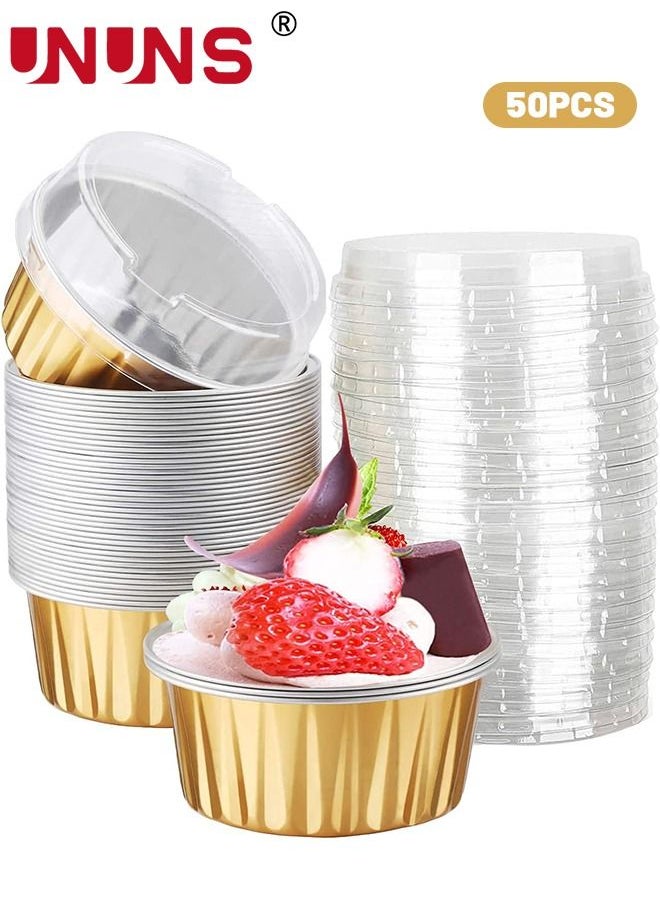 Aluminum Foil Baking Cups,50pcs 5oz Disposable Aluminum Foil Cupcake With Lids, Dessert Cups Creme Brulee Ramekins Muffin Cake Cheesecake Pan For Souffle Wedding Birthday Party