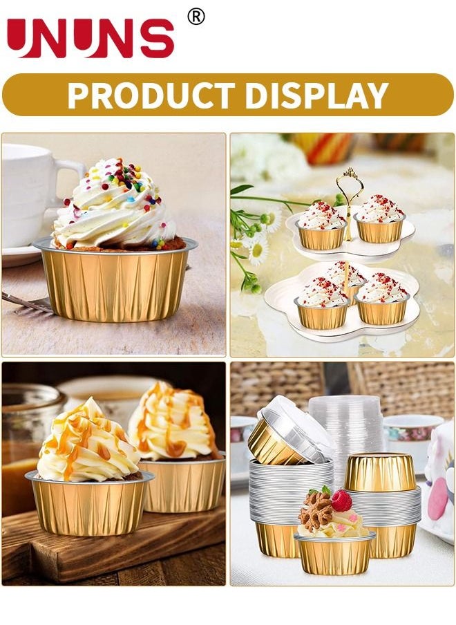 Aluminum Foil Baking Cups,50pcs 5oz Disposable Aluminum Foil Cupcake With Lids, Dessert Cups Creme Brulee Ramekins Muffin Cake Cheesecake Pan For Souffle Wedding Birthday Party