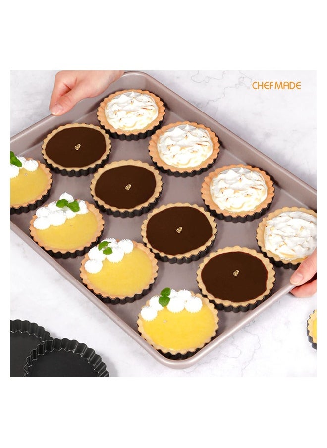 Round Tart Pan Non-Stick 4 Inch 12Pcs with Removable Loose Bottom