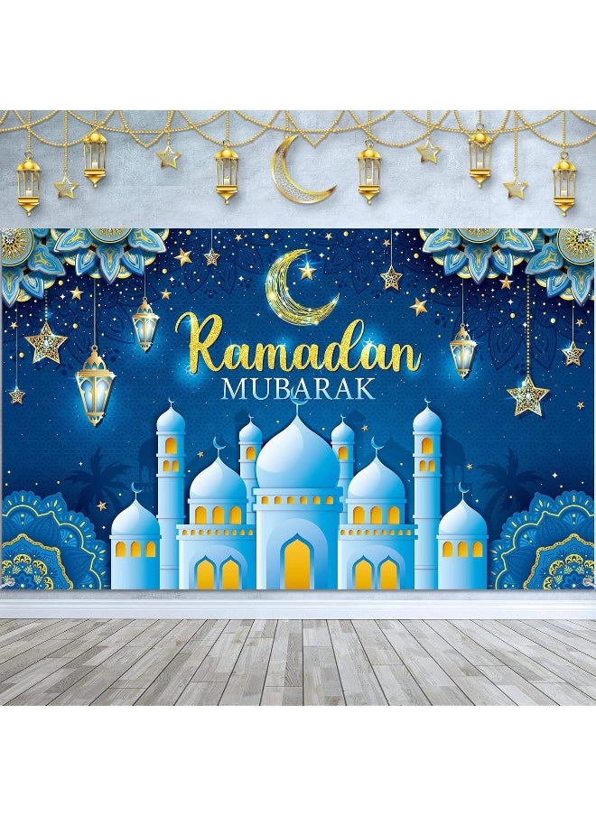 Ramadan Mubarak Door Cover Ramadan Decorations for Home, Large Eid Mubarak Ramadan Backdrop with Moon Castles Sign for Muslim Indoor Outdoor Decor Party Supply