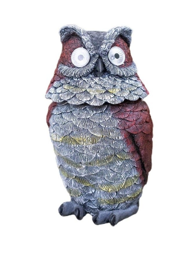 Garden Owl Statue Resin Owl Figurines with Solar Powered Light Eyes to Scare Birds Away Outdoor Owl Decorations for Patio Yard Porch Lawn Ornament Gift