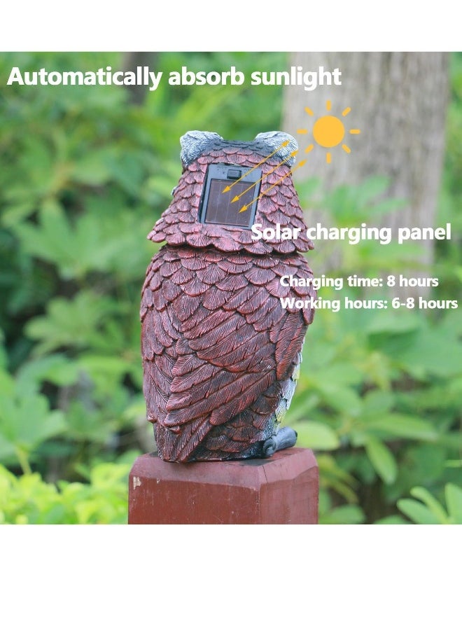 Garden Owl Statue Resin Owl Figurines with Solar Powered Light Eyes to Scare Birds Away Outdoor Owl Decorations for Patio Yard Porch Lawn Ornament Gift