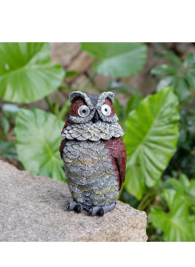 Garden Owl Statue Resin Owl Figurines with Solar Powered Light Eyes to Scare Birds Away Outdoor Owl Decorations for Patio Yard Porch Lawn Ornament Gift