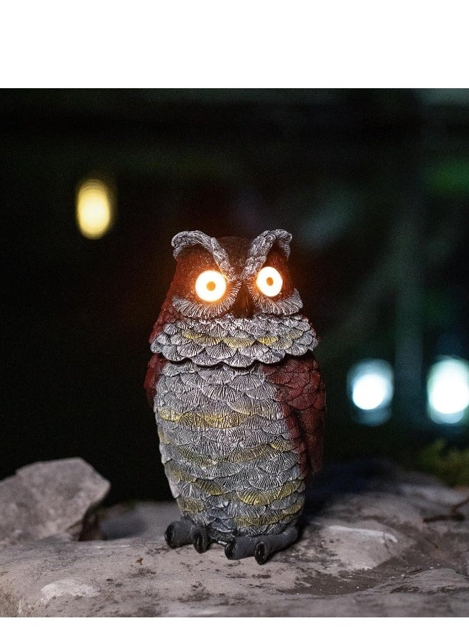 Garden Owl Statue Resin Owl Figurines with Solar Powered Light Eyes to Scare Birds Away Outdoor Owl Decorations for Patio Yard Porch Lawn Ornament Gift