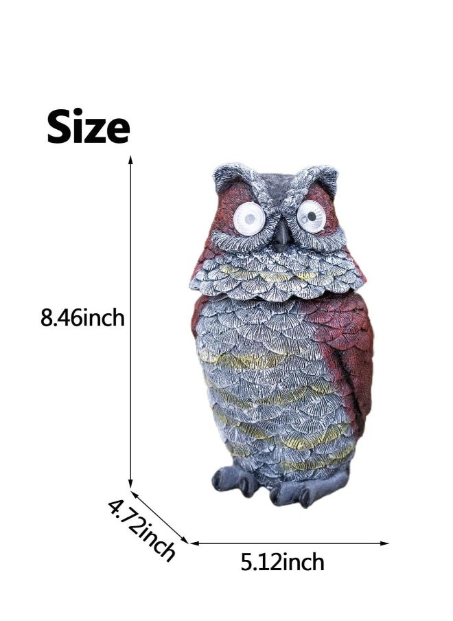 Garden Owl Statue Resin Owl Figurines with Solar Powered Light Eyes to Scare Birds Away Outdoor Owl Decorations for Patio Yard Porch Lawn Ornament Gift