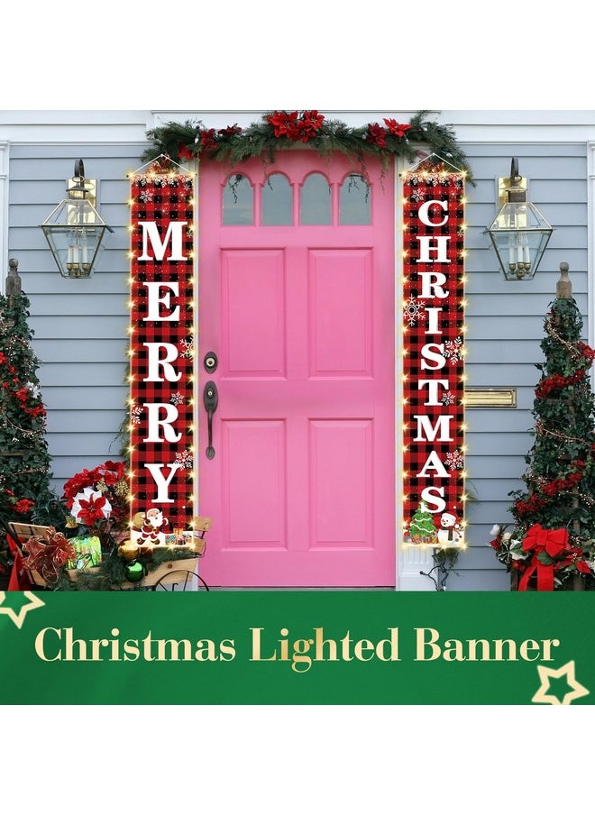 71 X 12 Inches Merry Christmas Lighted Banner For Doorway Porch Yard, Festive Xmas Holiday Theme Decor Outdoor Indoor Front Door Wall Welcome Hanging Led Banner Door Sign Decorations Party Supplies