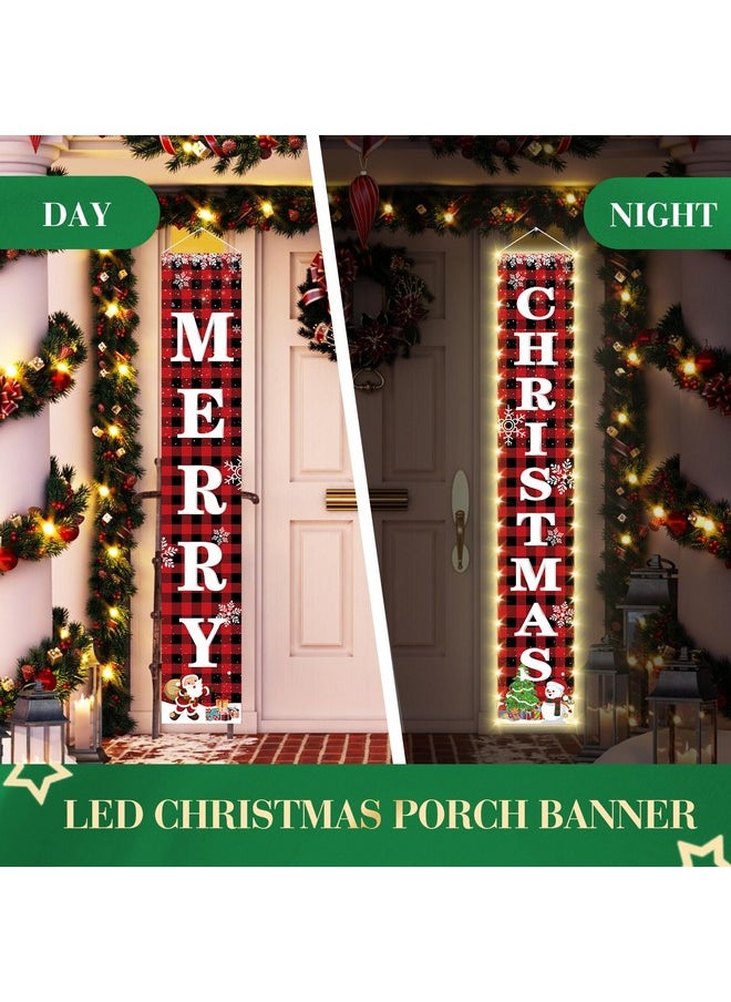 71 X 12 Inches Merry Christmas Lighted Banner For Doorway Porch Yard, Festive Xmas Holiday Theme Decor Outdoor Indoor Front Door Wall Welcome Hanging Led Banner Door Sign Decorations Party Supplies