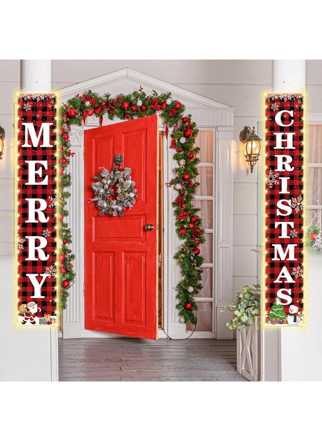 71 X 12 Inches Merry Christmas Lighted Banner For Doorway Porch Yard, Festive Xmas Holiday Theme Decor Outdoor Indoor Front Door Wall Welcome Hanging Led Banner Door Sign Decorations Party Supplies