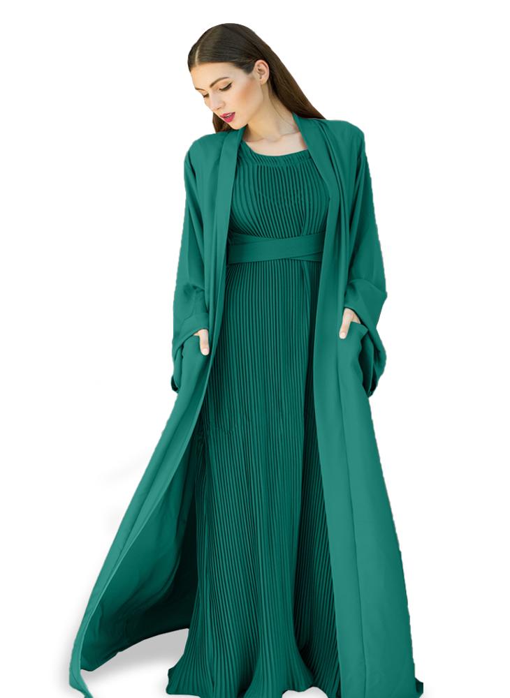 Dark Aqua color Abaya with Inner dress- 2pcs set-602C41