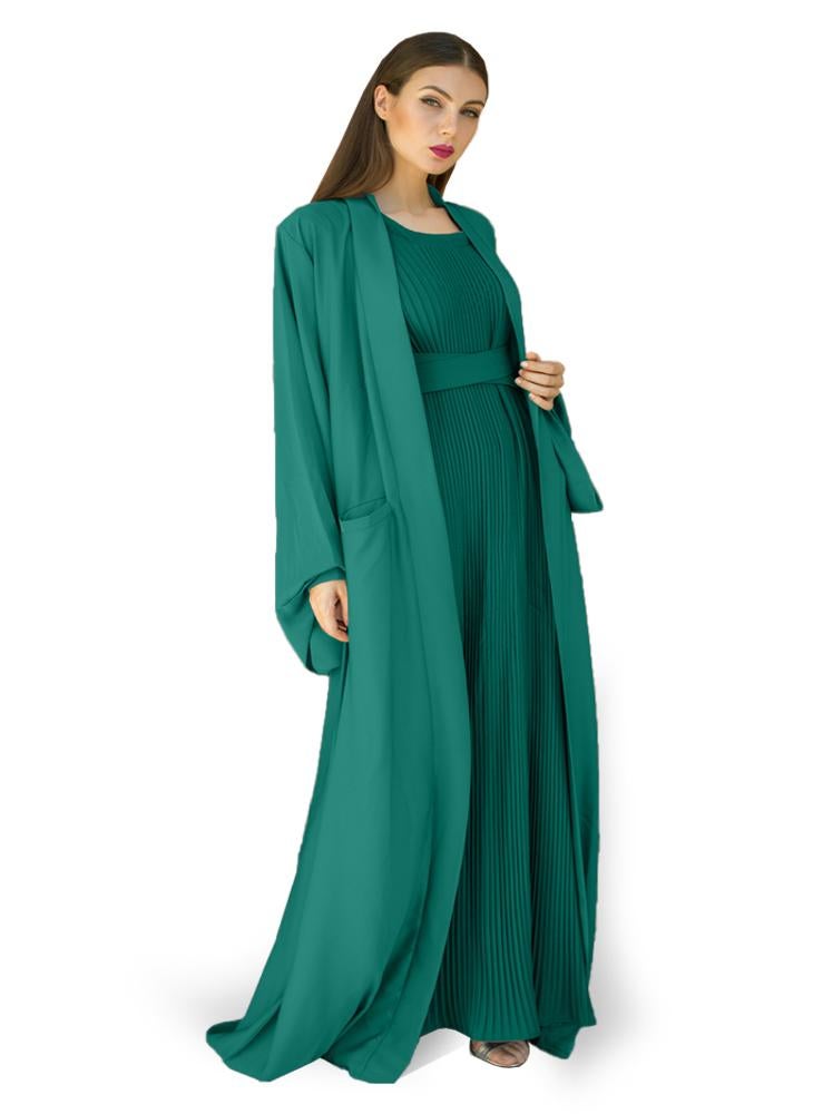 Dark Aqua color Abaya with Inner dress- 2pcs set-602C41