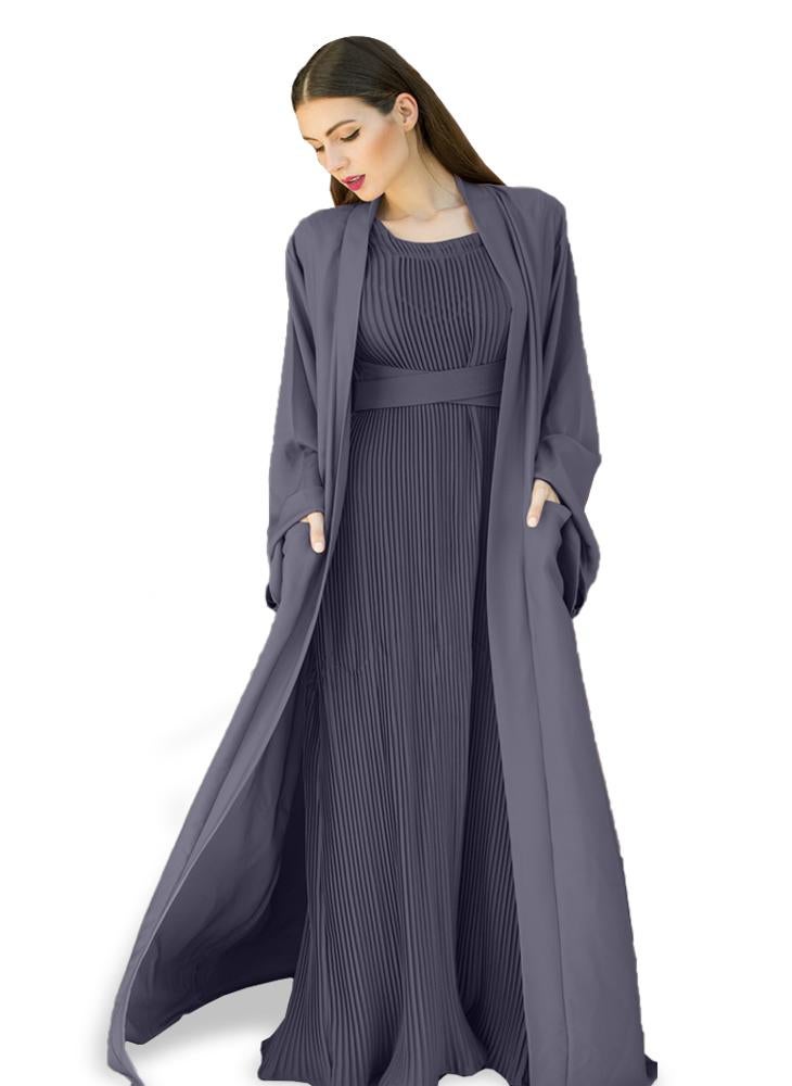 Mid Grey color Abaya with Inner dress- 2pcs set-602C51