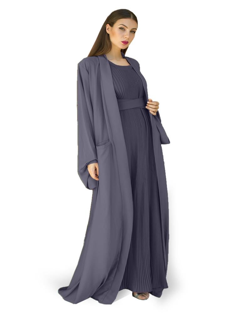 Mid Grey color Abaya with Inner dress- 2pcs set-602C51